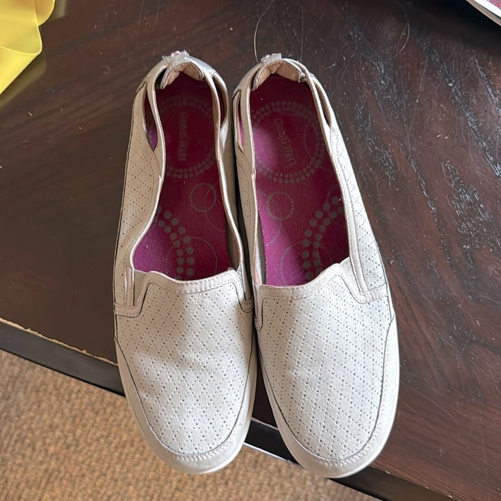 Beige Slip-On Shoes with Pink Interior
